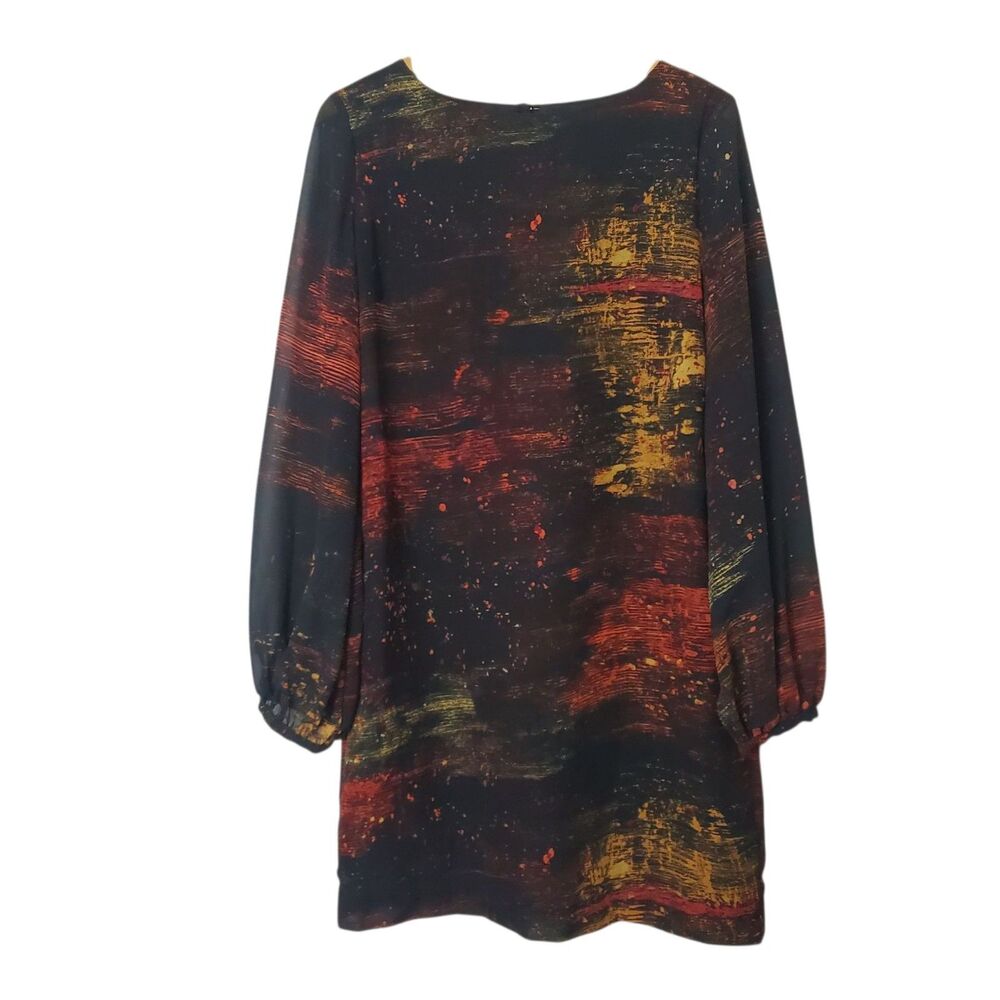 Vivienne Tam Dress Size M Shift Abstract Print Black Semi-Sheer Long-Sleeve